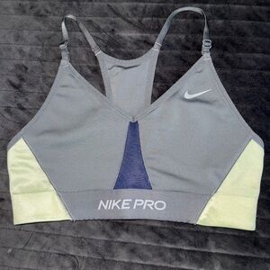 Nike Gray and Yellow Sports Bra with Racerback and Mesh Panels